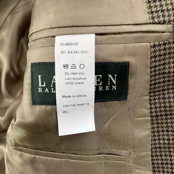 Ralph Lauren Mens 41L Silk Wool Suit Jacket Dark Brown Houndstooth Jacquard - Picture 5 of 5